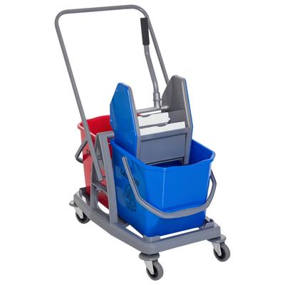 Cleaning Cart Cleaning Trolley Mopping Cart with 2 Buckets System Cart with 4 Smooth-Running Casters Metal+PP Blue+Red 73 × 45 × 92 Cm
