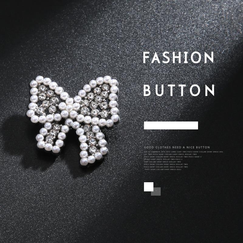 10Pcs Metal Bow Button Children'S Clothes Top Sweater Cardigan Shirt High-End Buttons Delicate Diamond Pearl Buttons