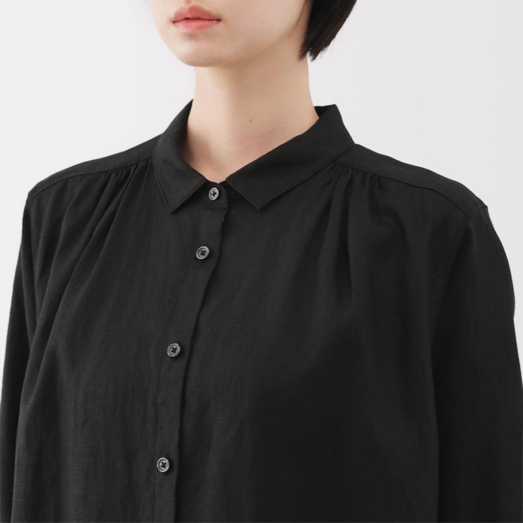 MUJI Women's Linen Washed Long Sleeve Shirt Dress, Black, Size Small, BC2LDA5S