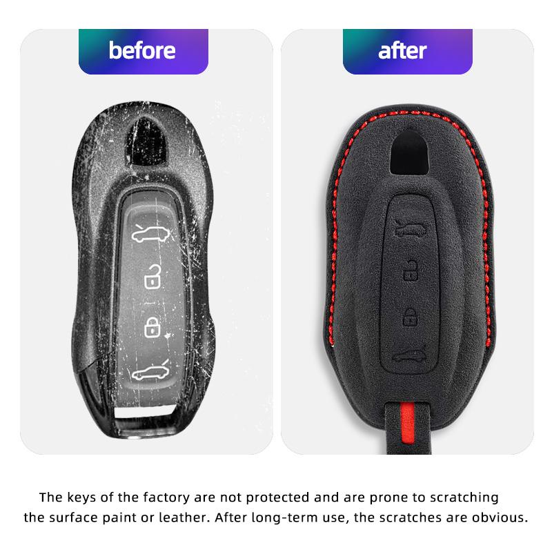 Alcantara Suede Key Fob Cover With Keychain Fits Porsche Macan 4 Ev Electric Model Taycan Key Shell Accessories