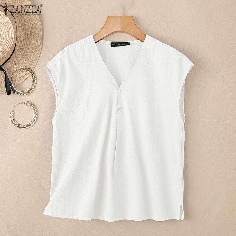 ZANZEA Women Casual V-Neck Solid Color Sleeveless Cotton Tank Tops