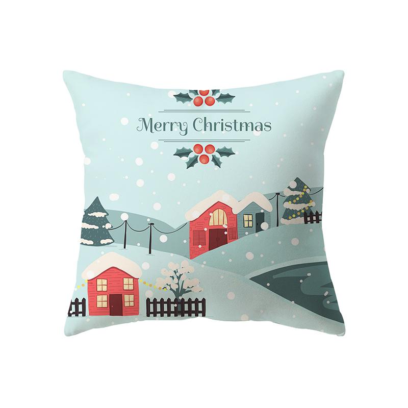 Merry Christmas Snowman Print Pattern Cushion Cover Home Living Room Sofa Decoration Square Polyester Pillow Pillow Cover