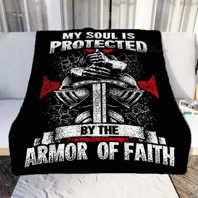 Medieval Knights Templar Patterns Blanket Retro Style Flannel Blanket Cosy Lazy Couch Cover Blanket Super Soft Sheet Mattresses