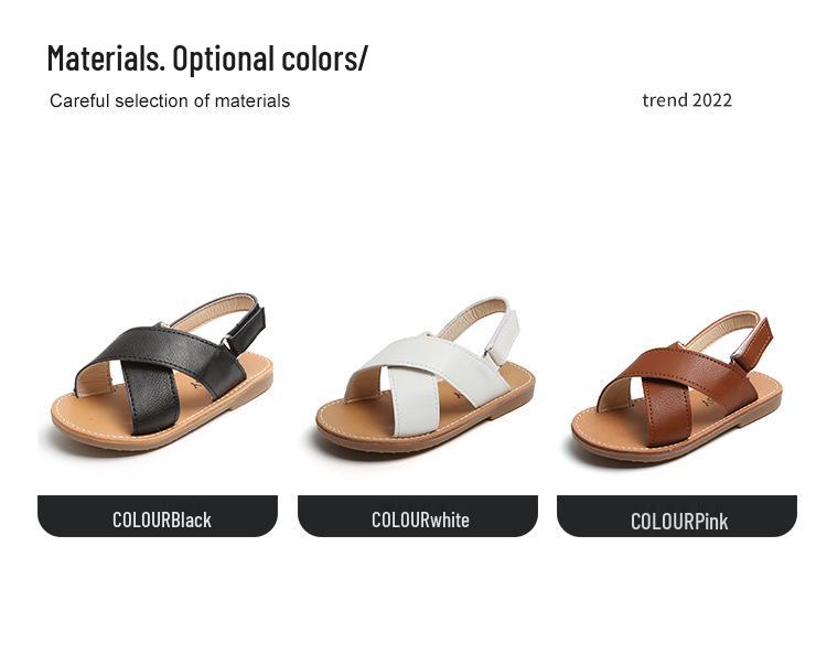 Korean Style Velcro Sandals for Girls - 2026 Summer Casual Open Toe Beach Shoes for Kids