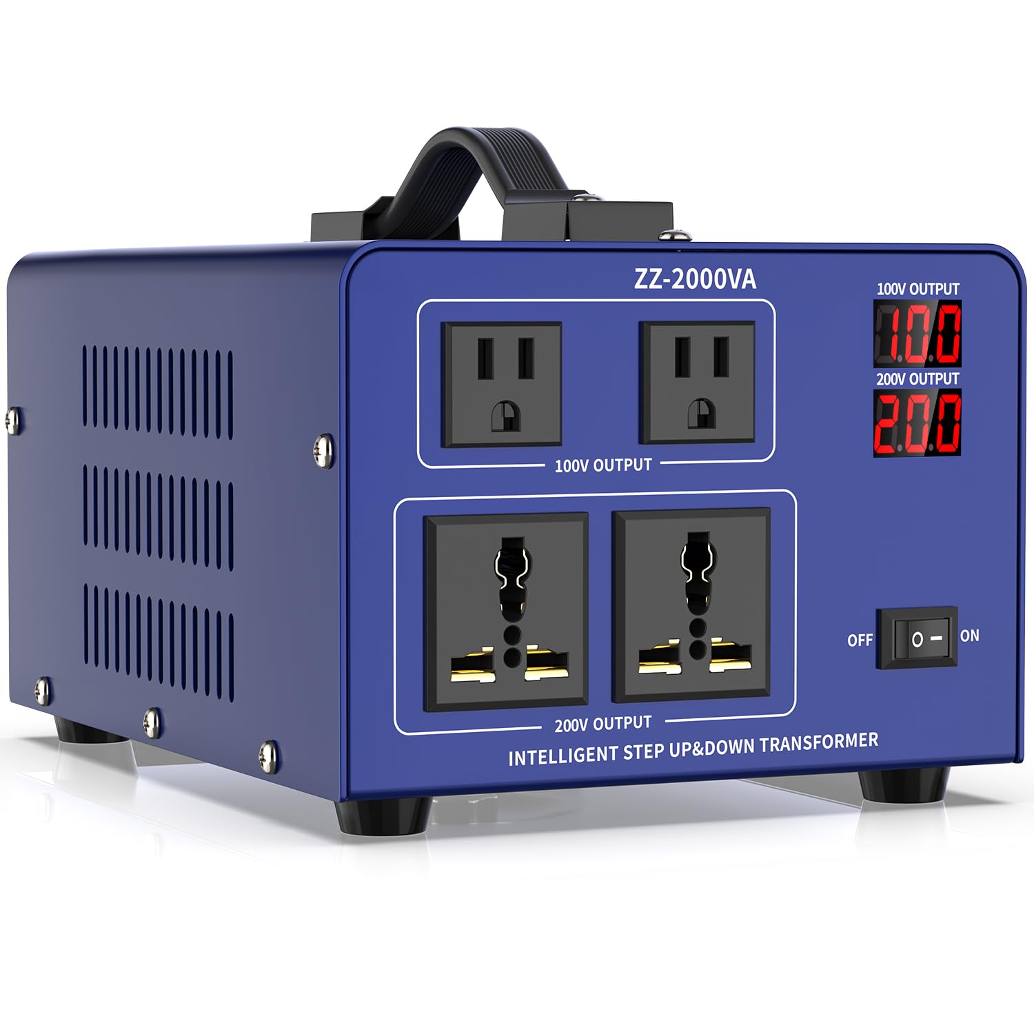

2000VA 100V to 200V Automatic Voltage for Use with Overseas Electrical Appliances in Power Compatible with Overseas Plug Transformer, синій