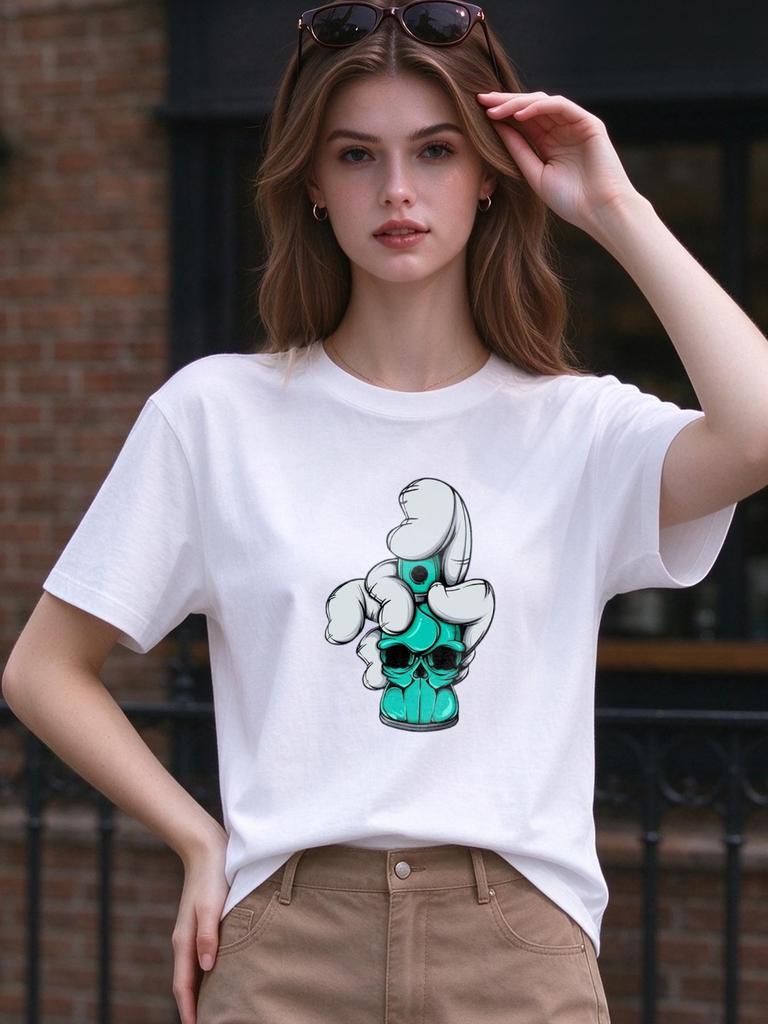 Unisex T-shirt Cool Skull Print Casual Comfy Soft Summer Top for Daily Wear