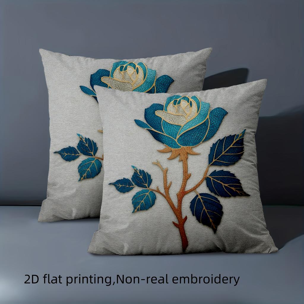 Pieces Vintage Blue Rose Print Pillow Cover Polyester Sofa Decorative Cushion Cov Headboard Pillow (Without Pillow Core
