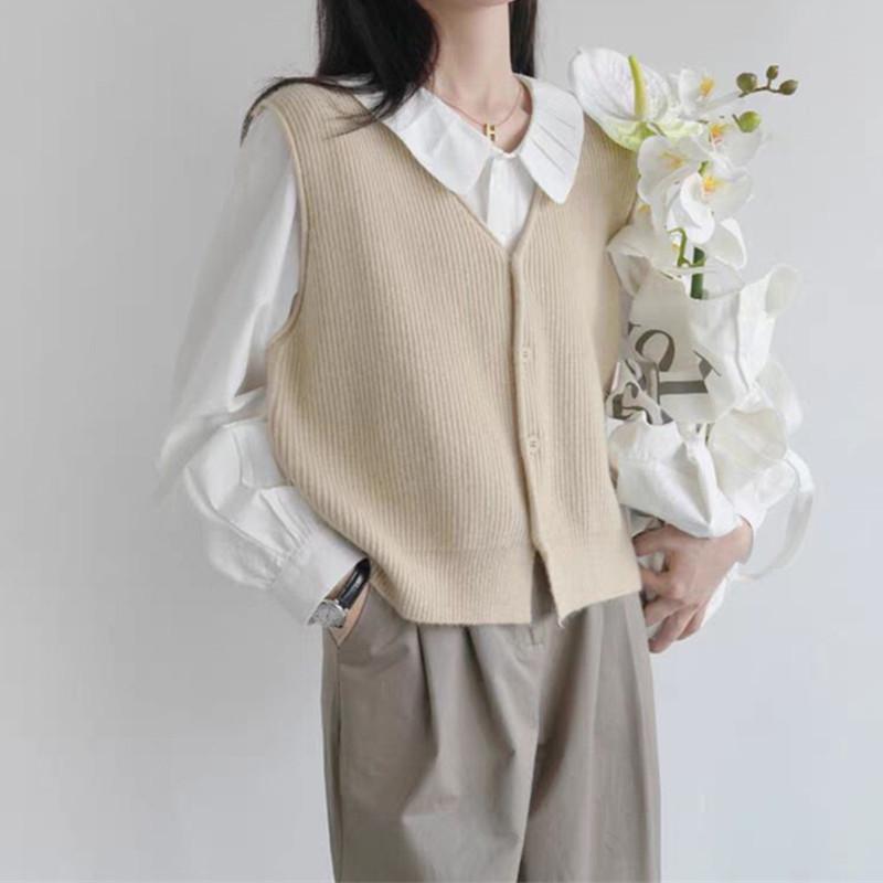 2026 Korean Style V-Neck Sleeveless Slimming Knit Cardigan Vest for Women