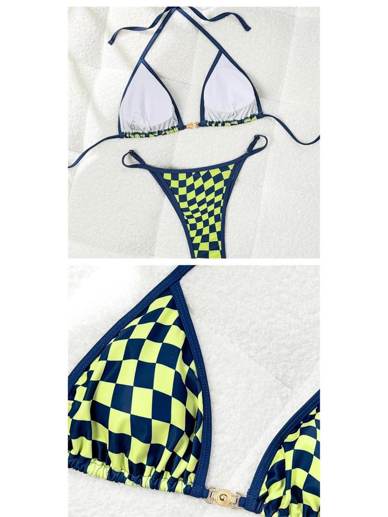 Kariertes Spitzen-Dreiecks-Bikini-Badeanzug mit Brustpolster - Sexy Europäischer und Amerikanischer Stil für Damen