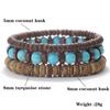 Vintage 3Pcs/Set Wooden Men Bracelet Natural Coconut Husk Turquoises Tiger Eyes Onyx Beads Braclet Jewelry Hombre Pulsera Joias