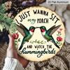 2D Flat, 1pc Vintage Aluminum Bohemian Porch Sign "I Just Wanna Sit On My Porch And Watch The Hummingbirds" with Two Hummingbirds & Roses, Rustproof