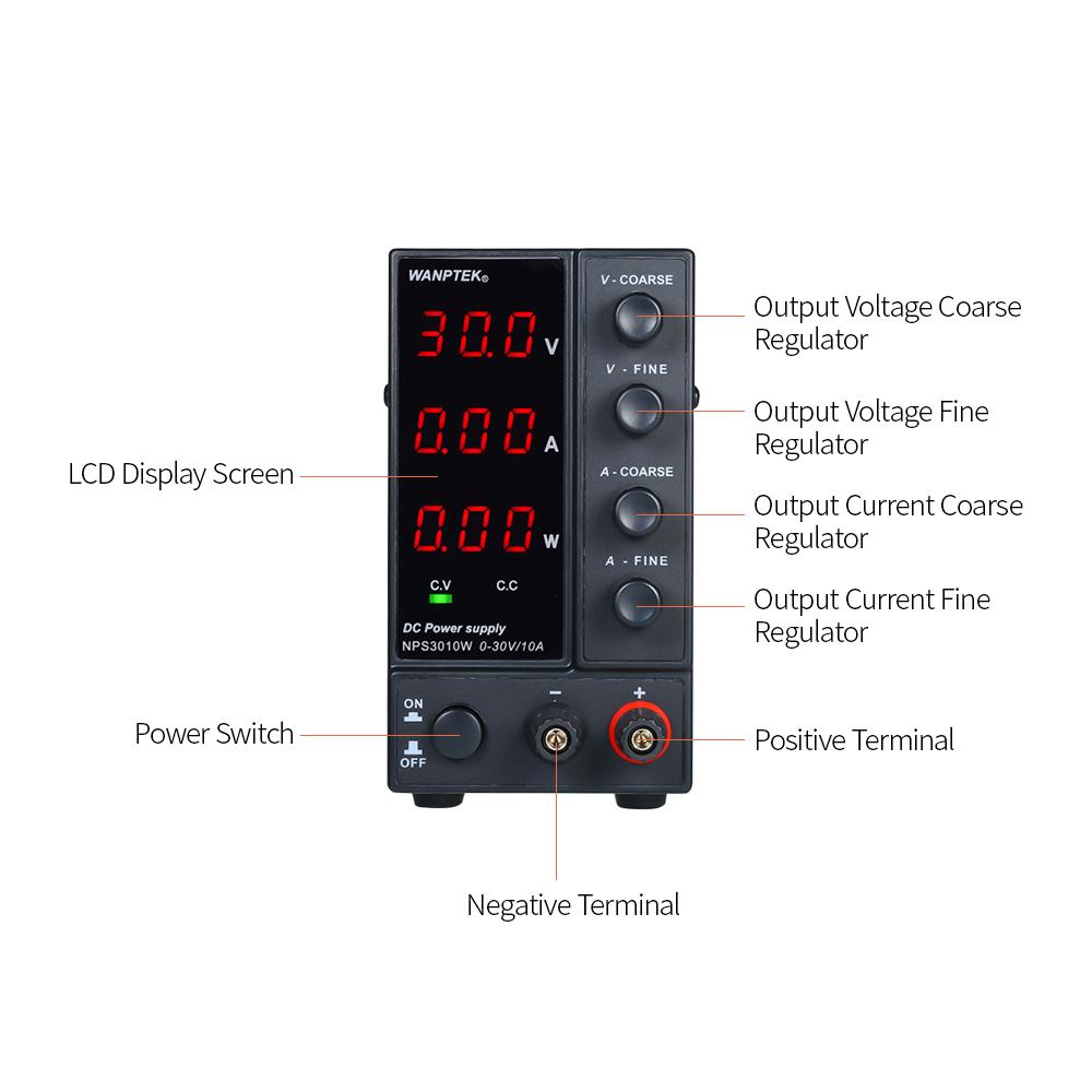 

wanptek NPS3010W 0-30V 0-10A Switching DC Power Supply 3 Digits Display LED High Precision EU Plug чорний