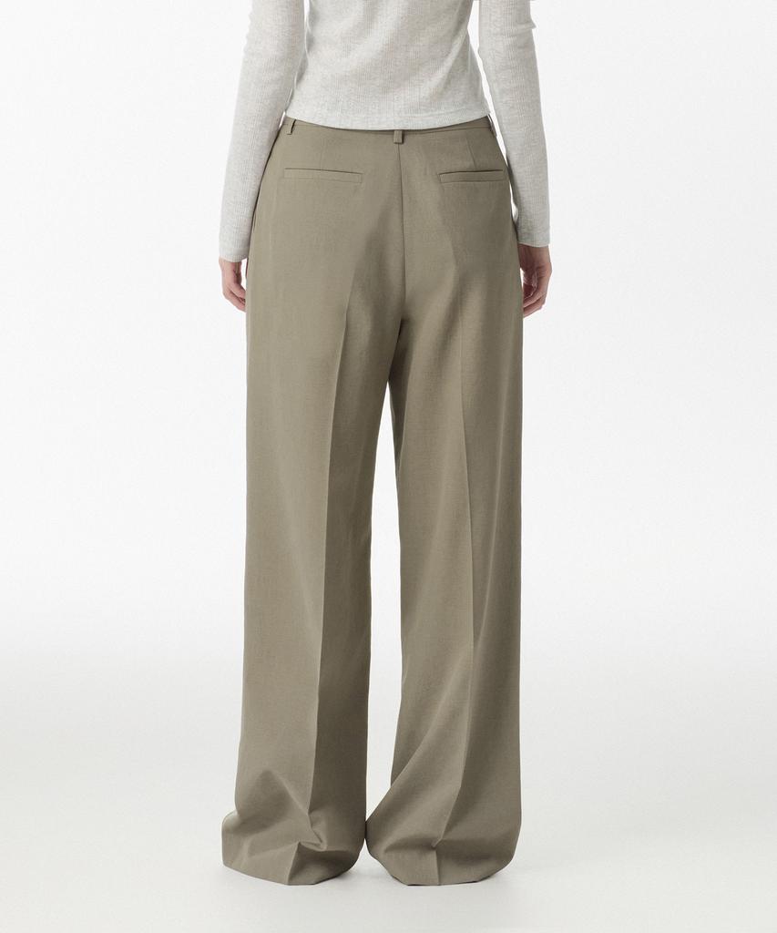 MUSINSA STANDARD WOMAN Women'S Cool Touch Low Waist Deep Tuck Wide Slacks [Grayish Beige]