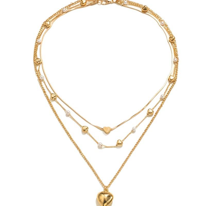 Women Fashion Love Heart Pearl Pendant Elegant Daily Necklace Jewelry