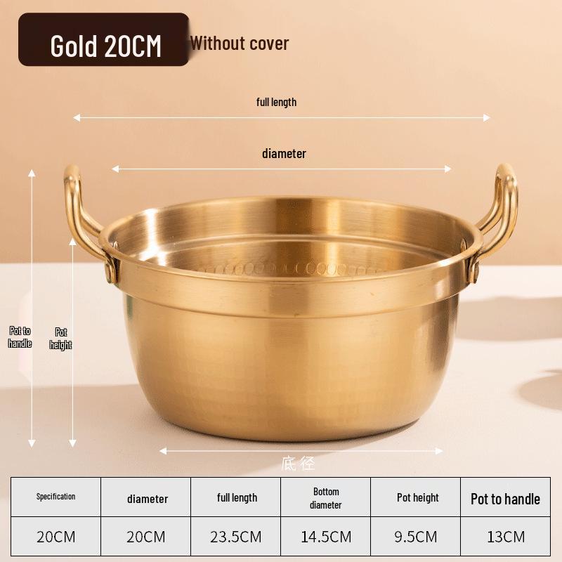 Korean Stainless Steel Mini Sukiyaki Pot with Lid - Double Ear for Luosifen & Instant Noodles