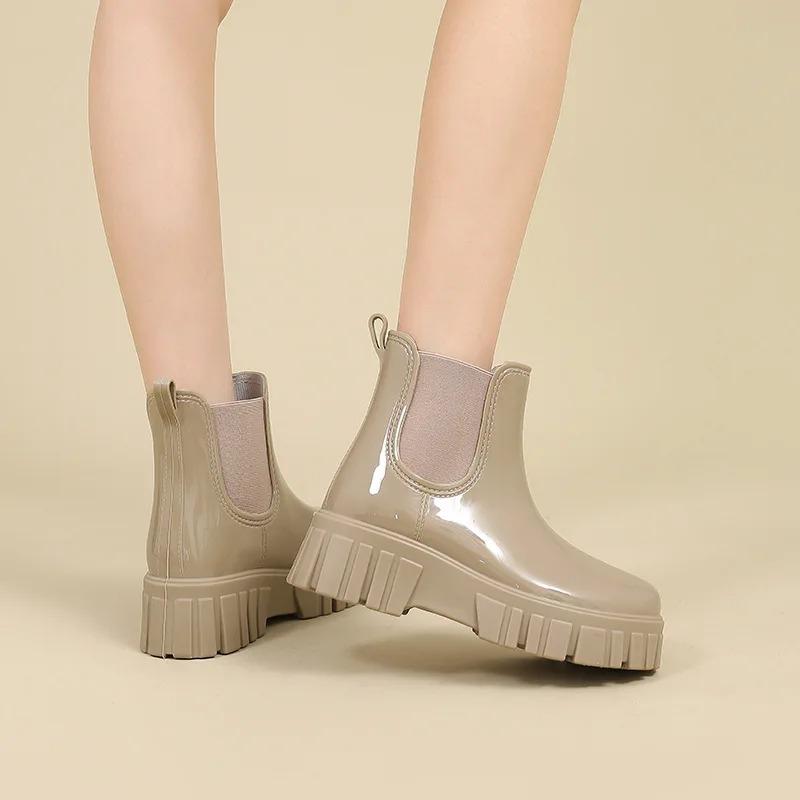 Fashion Platform Rain Boots Women Garden Galoshes Waterproof Rubber Chelsea Boots Female Non-slip Rainshoes Fishing Waders Water Shoes