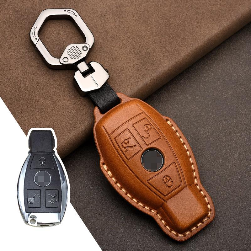 Genuine Leather Car Key Case Cover for Mercedes-Benz W203 W210 W211 Amg W204 C E S Cls Clk Cla Slk Classe Smart Car Keychain