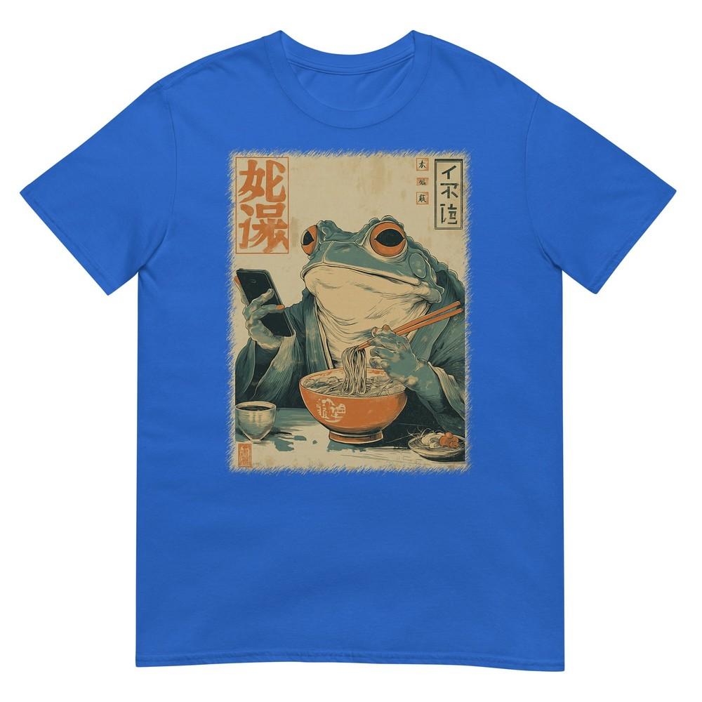 Funny Grumpy Frog Eat Raunisex And Scroll Phone Japanese Art Tshirt