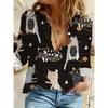 Spring and Autumn 3D Digital Print Women's Fashionable Collared Long Sleeve Casual Shirt