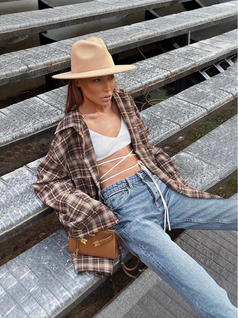 2024 A/W Women's American Retro Plaid Polo Collar Loose Shirt