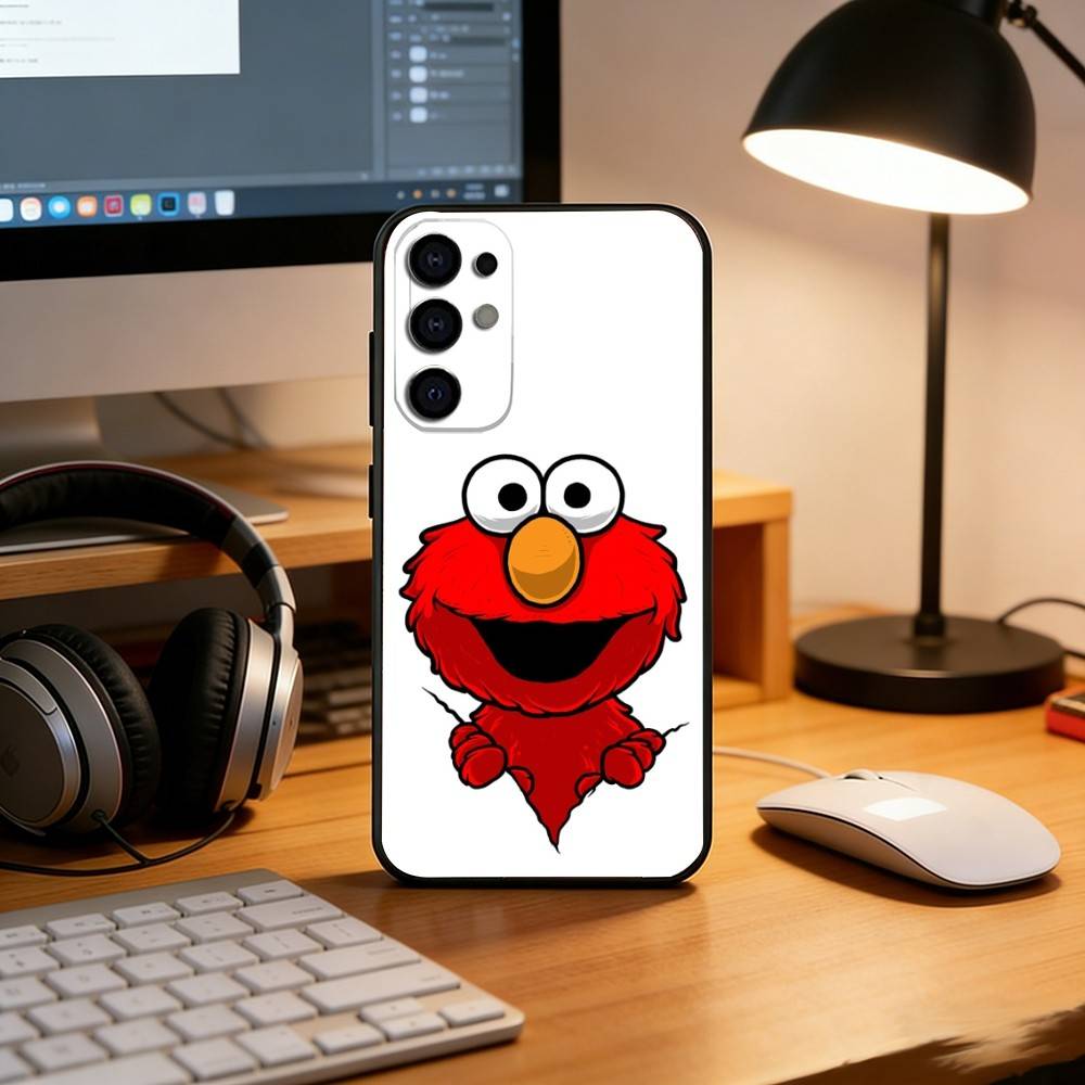 Cut Cartoon E-Elmo Phone Case Black Silicone Soft For Samsung S25,S24,S21,S22,S23,S30,Ultra,S20,Plus,Fe,Lite