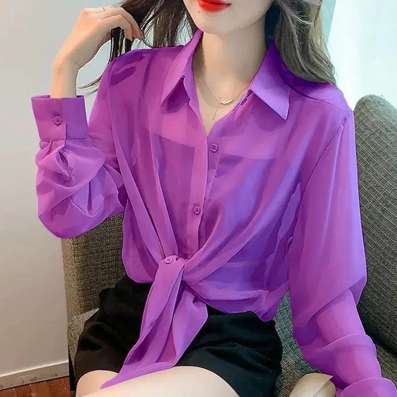 Thin Chiffon Shirt Women's Lace Up Cardigan Summer Outfit New Long Sleeve Sun Protection Shirt Top Women