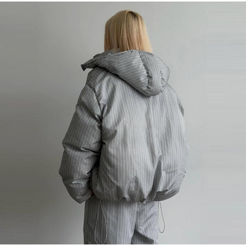 Casual Print Women Coats Pants Set Thicken Hooded Zippers Lace Up Coat Wide Leg Trousers Winter Lady Streetwear