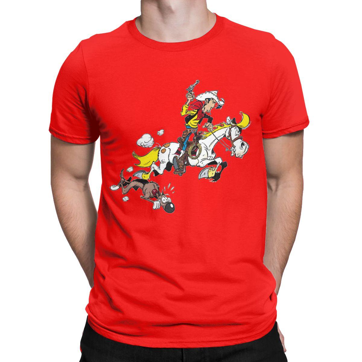 

Мужские футболки Lucky Luke Jolly Jumper из чистого хлопка, новинка, с коротким рукавом, с круглым вырезом, футболки больших размеров S