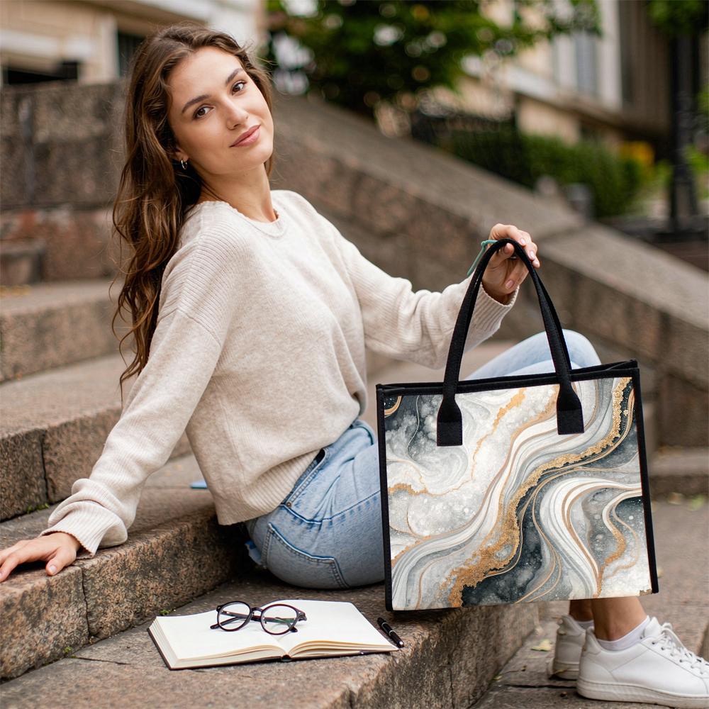 Marble Print Tote Bag Stylish Casual Large Capacity Shopping Shoulder Bag for Women Daily Use