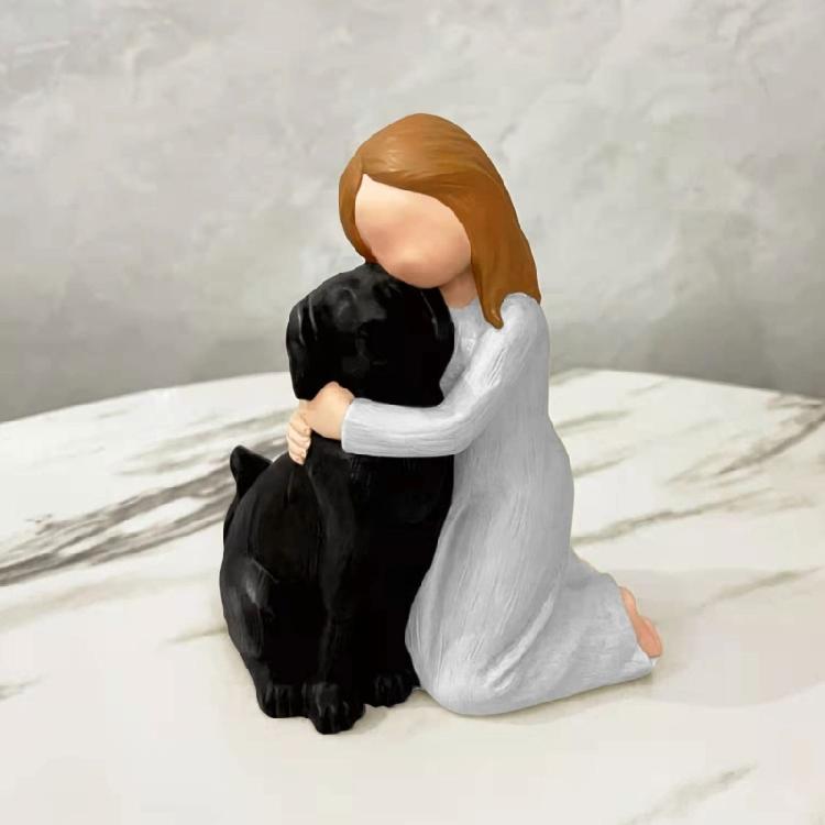 Girl Hold Dog Statue Desk Ornament Resin Sculpture Friendship Figure Crafts