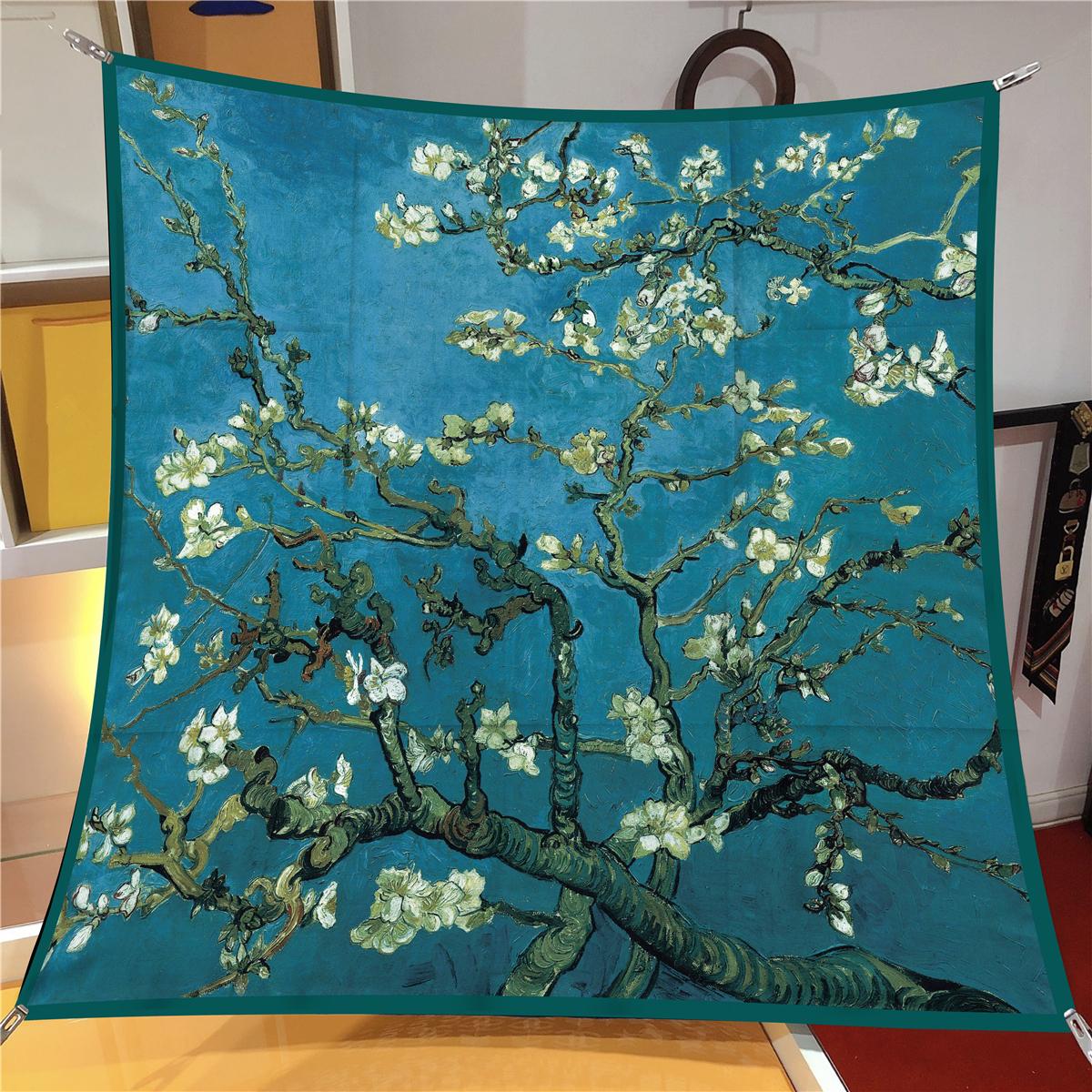 

90cm Twill Silk Scarf Fashion Shawl Brand Square Scarf Women Hijab Bandana Foulard Head Scarves Van Gogh Oil Painting 2024
