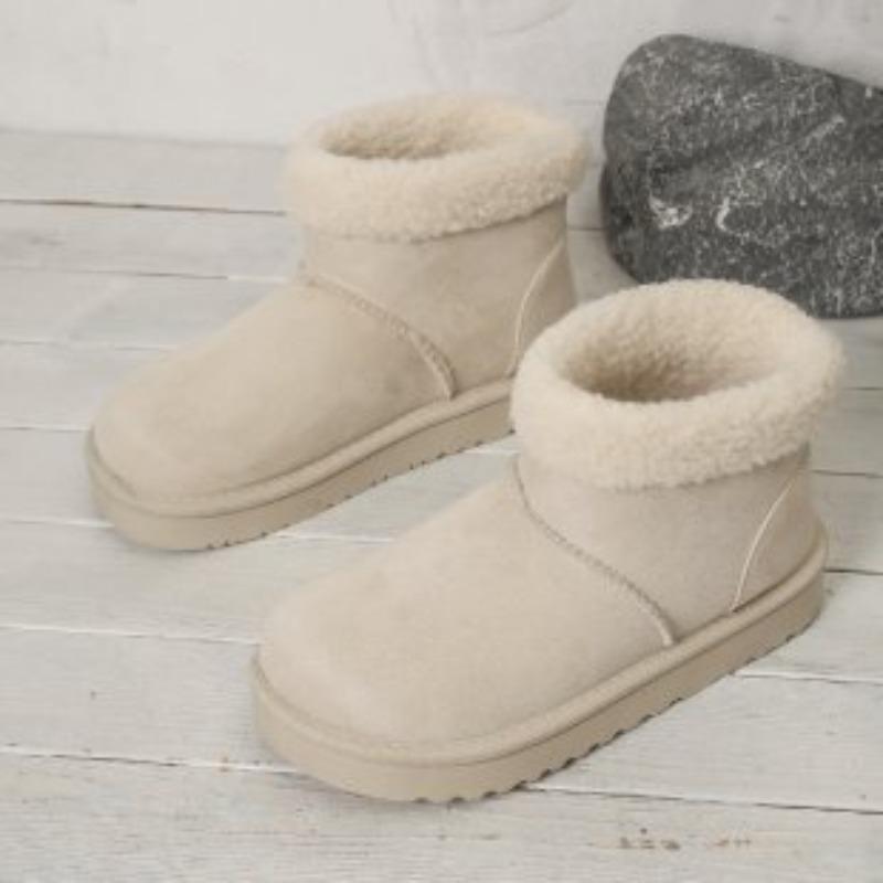 Winter new leather women's snow boots solid color retro versatile sleeve feet medium tube thick velvet warm cotton shoes women