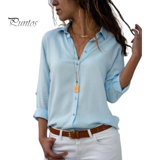 

Женская шифоновая рубашка с лацканами и длинным рукавом, однобортная рубашка, топы, однотонная тонкая офисная женская блузка для работы и отдыха 3XL светло-синий