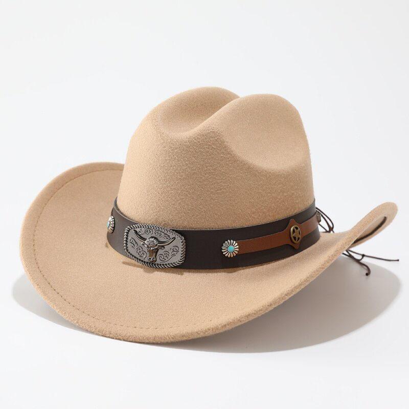 New Belt Decoration Western Cowboy Hat Retro Fashion Hat Autumn and Winter Women's Party Performance Jazz Top Hat