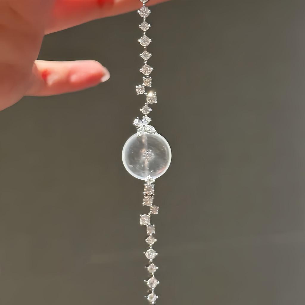 

Chinese Style Geometric Chalcedony Pendant Bracelet With Zirconia Trim For Elegant Women белый