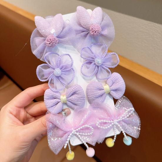 8Pcs Hair Pins Mesh Yarn Bowknot Flower Decor Hairpins Cartoon