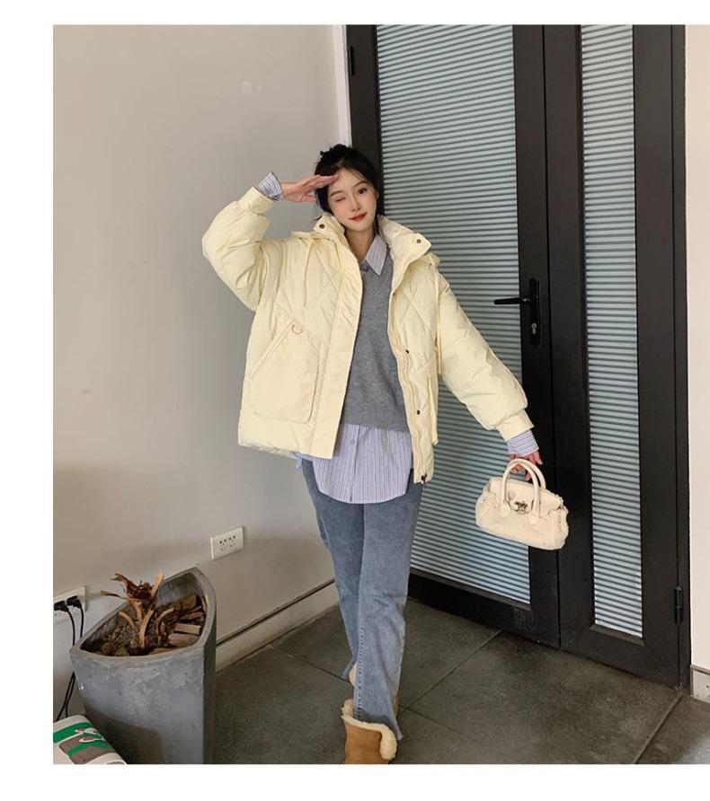 Women's Autumn and Winter Coat Thickened Hooded Short Loose Large Pocket Slim Warm Coat