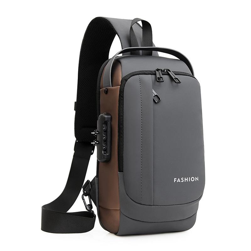 Breast bag Men's casual shoulder bag USB charging diagonal backpack Fanny pack Travel messenger bag