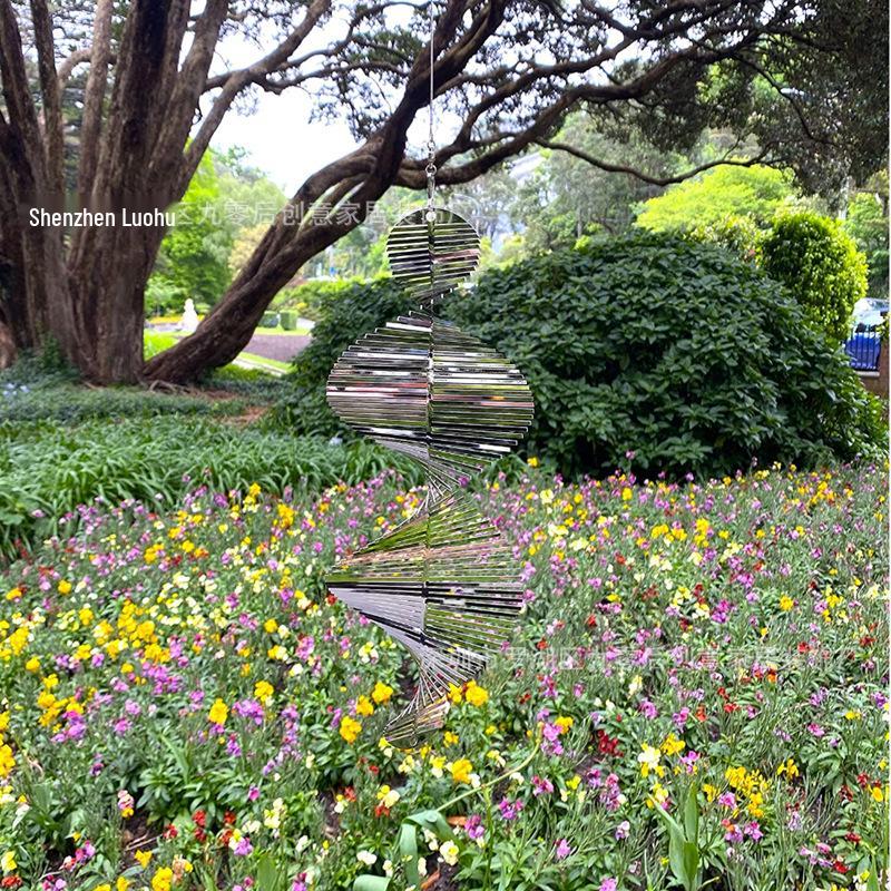 Sino de Vento Espiral 3D em Aço Inoxidável para Decoração de Jardim Exterior