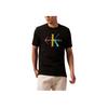 T-shirt Simple à Col Rond et Manches Courtes Série Arc-en-ciel Imprimé Lettres Dégradé Tops Homme Noir Espace 40BM828-BAE