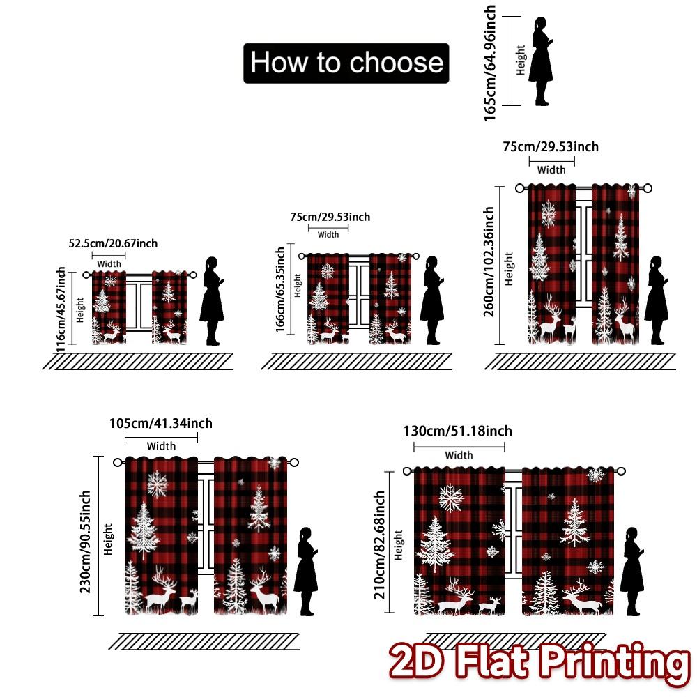 2pcs,Curtains Buffalo Plaid Deer Snowflakes Popular Fashionable Curtains Durable 100% Polyester Fabric Curtains Versatile All