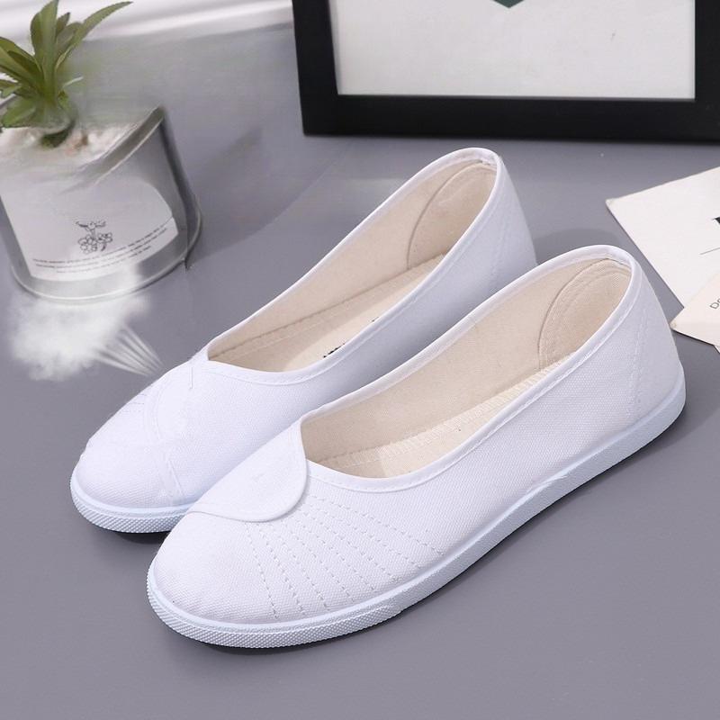 Modische Damen Krankenpflege Canvas Clogs Weiß Rutschfeste Flache Schuhe Gesundheitsfachkräfte Bequemes Rutschfestes Medizinisches Arbeitsfußschuhwerk