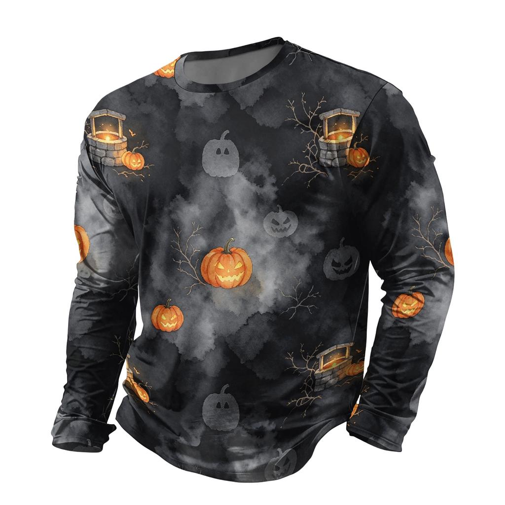 Men's Halloween Print Long Sleeve Neck T-Shirt for Party and Casual Wear