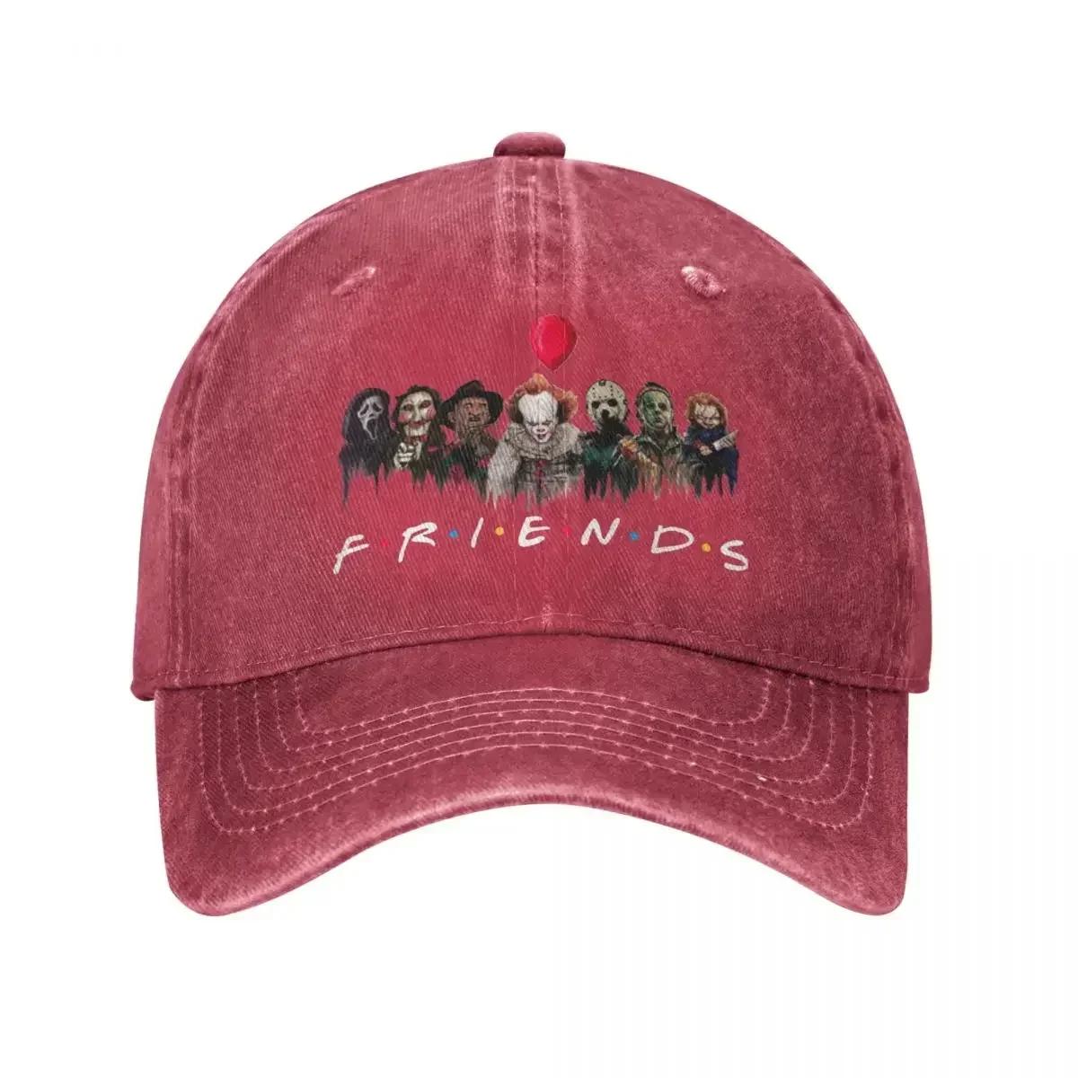 

Horror Friends Halloween Pennywise Unisex Women Baseball Caps Jason Voorhees Distressed Washed Hats Cap Outdoor Soft Headwear One Size