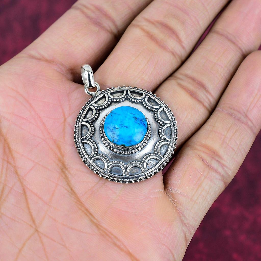 Türkis Anhänger, Edelstein 925 Sterling Silber Schmuck Anhänger, handgefertigter Schmuck Geburtsstein Anhänger, Geschenk für Ihn
