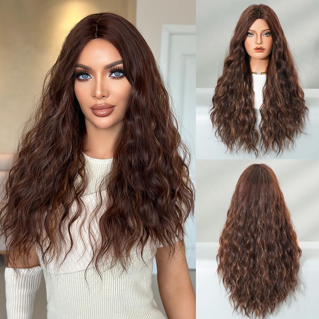 Honey Brown Big Waves Long Wig for Women - Middle Part Realistic Full Cap, Heat Style Trim Ready, Natural Quick Beauty Wig