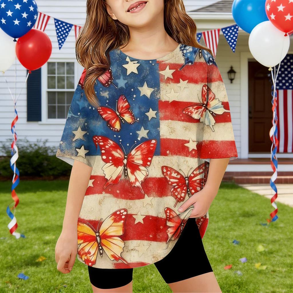 Kids Independence Day Print Round Neck Short Sleeve Casual T-shirt