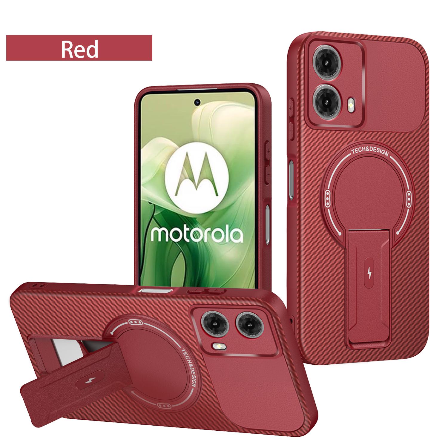 

Carbon Fiber Texture Phone Case for Motorola Moto G24 G04 G04S E14 4G Concealed Bracket Magnetic High Qualtiy Back Cover Housing Motorola Moto E14 червоний