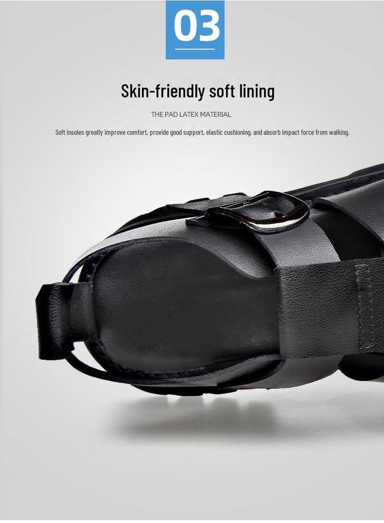 Men's Trendy Retro Style Leather Slip-on Sandals - Breathable, Lightweight, Thick Sole with Buckle
