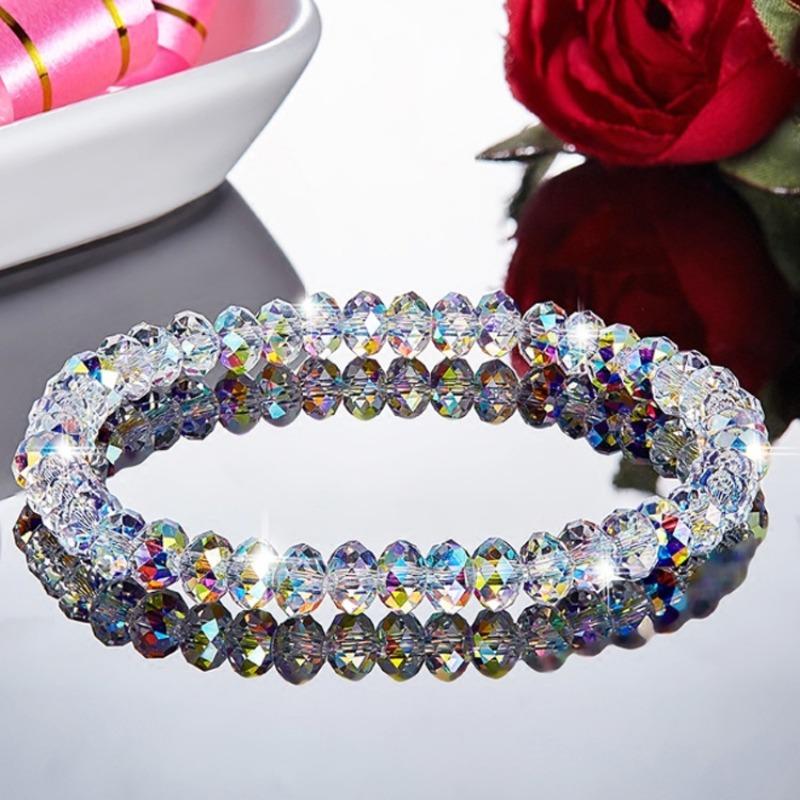 Square imitation crystal chain bead bracelet Bohemian style glass crystal bracelet Simple and sweet bracelet jewelry